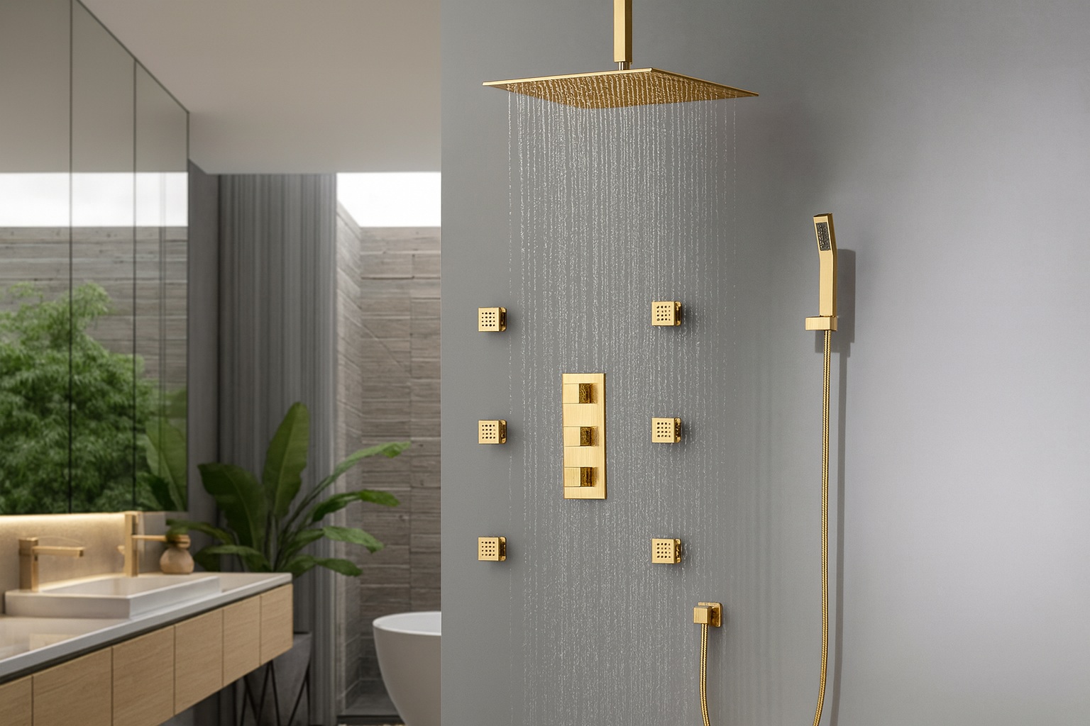 BathSelect complete shower system with rainfall head and hand shower